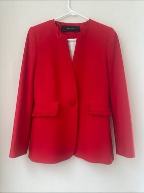Zara Women's Blazer with Ruffle Pocket Detail NWT